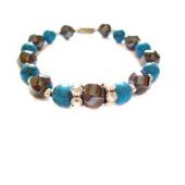 Turquoise Beads and Hematite Twist Beads and Rhinestone Beads Bracelet